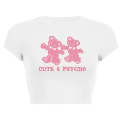 Women's Graceful And Fashionable Cute Bear Printed Short-sleeved Top - White - View 1