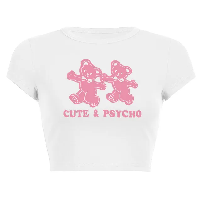 Women's Graceful And Fashionable Cute Bear Printed Short sleeved Top White - Shop at LoveMi