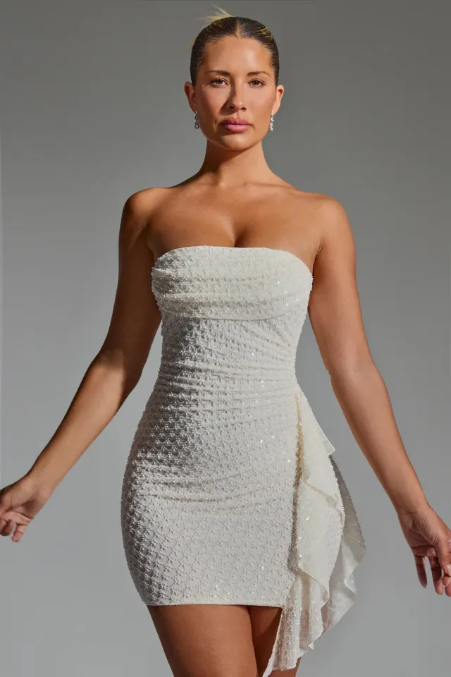 Stitching Tied Sexy Bandeau Short Skirt Sheath Dress White - Shop at LoveMi