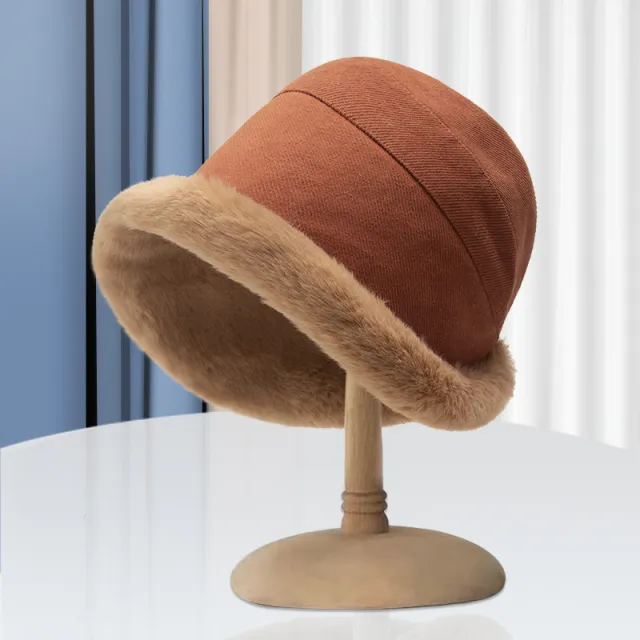 Women's Autumn And Winter Wild Fleece lined Thickened Bucket Hat Rust Red - Shop at LoveMi
