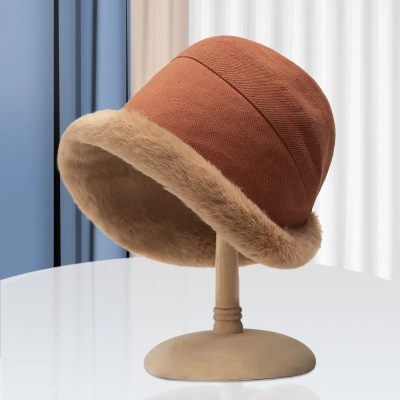 Women's Autumn And Winter Wild Fleece-lined Thickened Bucket Hat - Rust Red