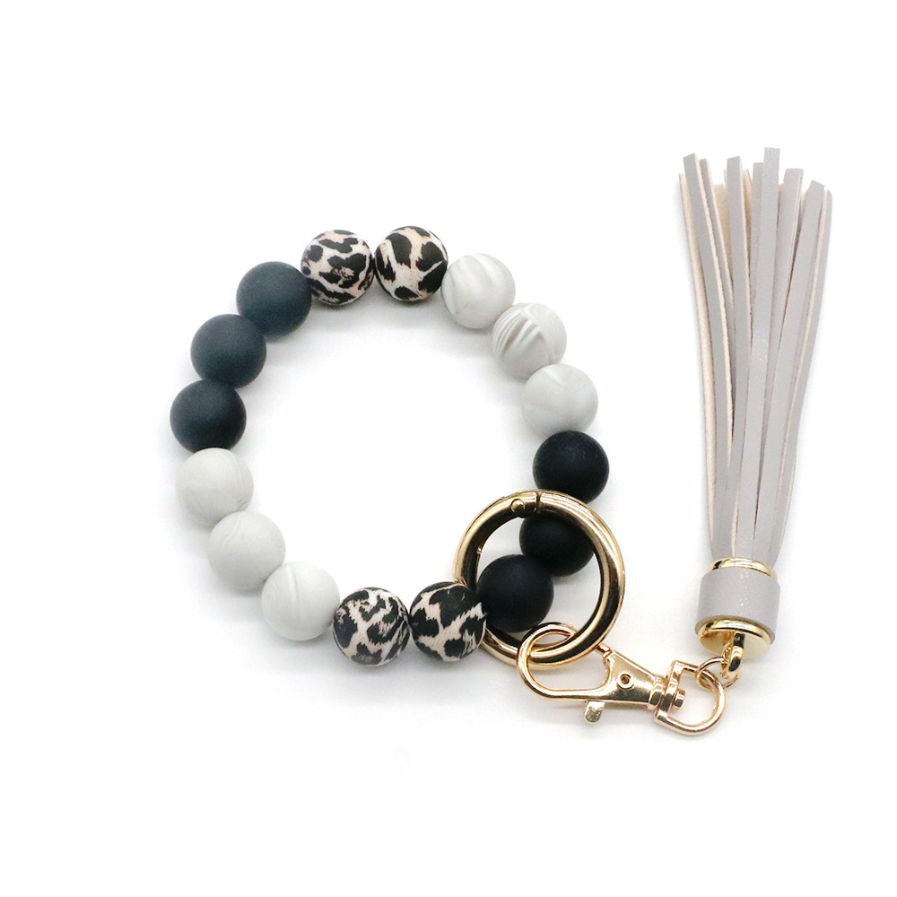 Tassel Camouflage Silicone Beads Bracelet Keychain Gray - Shop at LoveMi