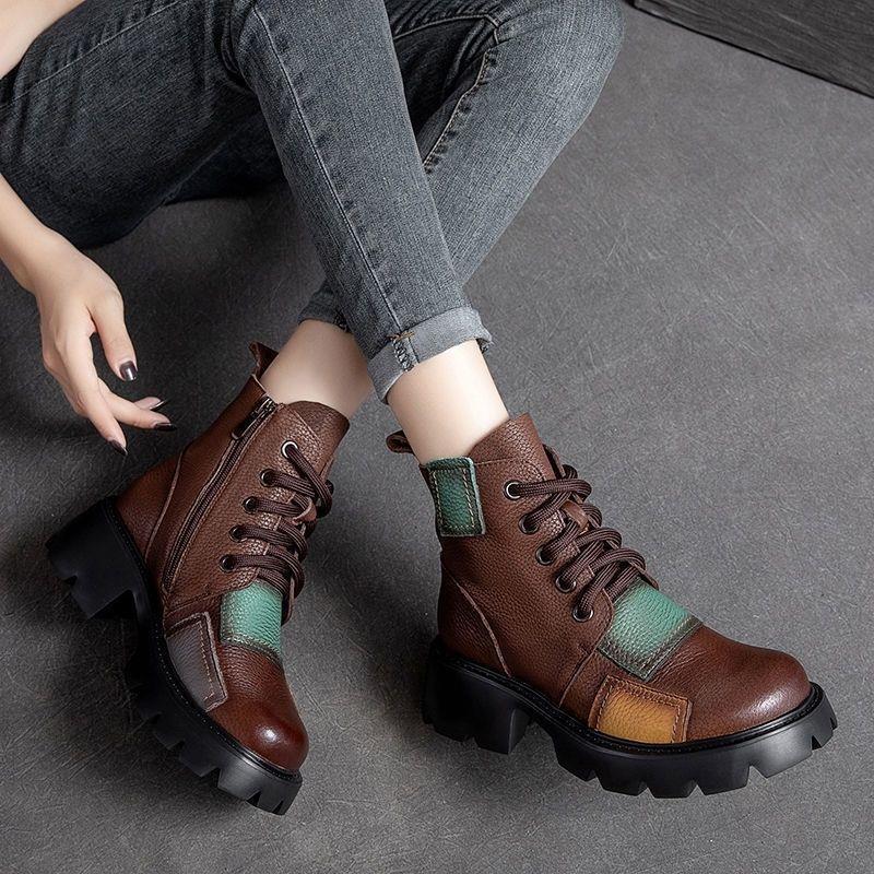 Retro Handcrafted Womens Boots With Patchwork
