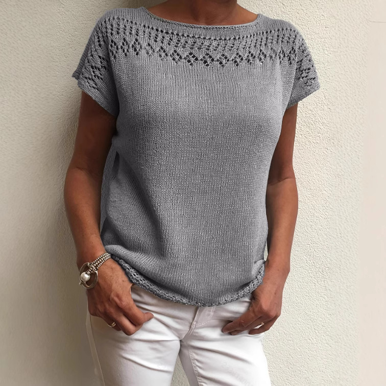 Knitted Breathable Hollow-out Base Half-sleeve T-shirt New Style