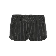 American Street Style Striped Contrast Color Denim Shorts Low Waist Double Breasted - Gray - View 1