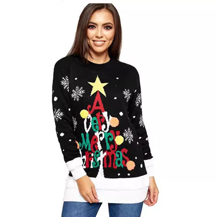 Letter Jacquard Christmas Tree Knitted Pullover Sweater