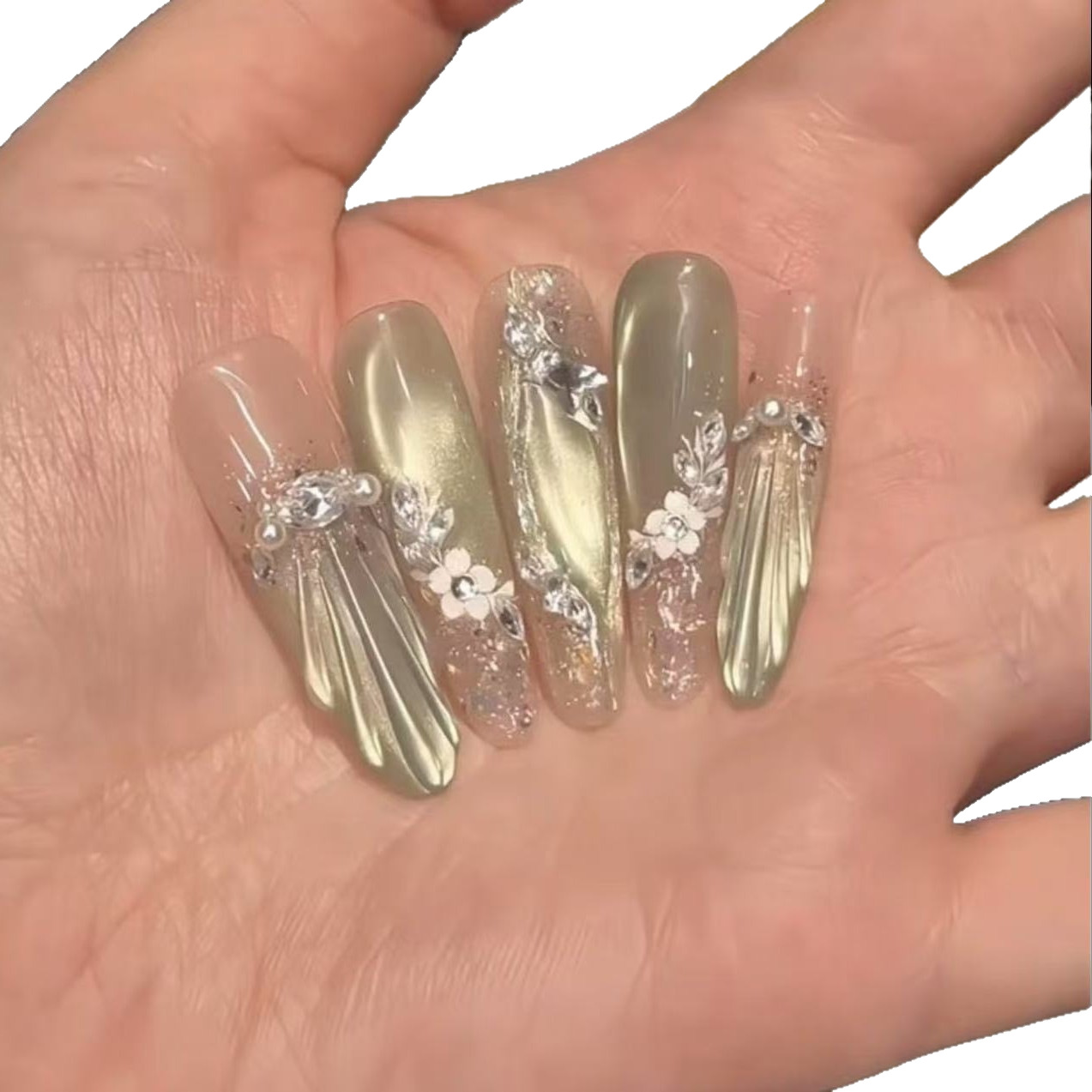 Gradient Cat-eye French Micro-diamond Nail Tips