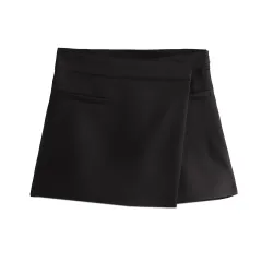 Asymmetric Solid Color All-match Culottes - Black - View 1