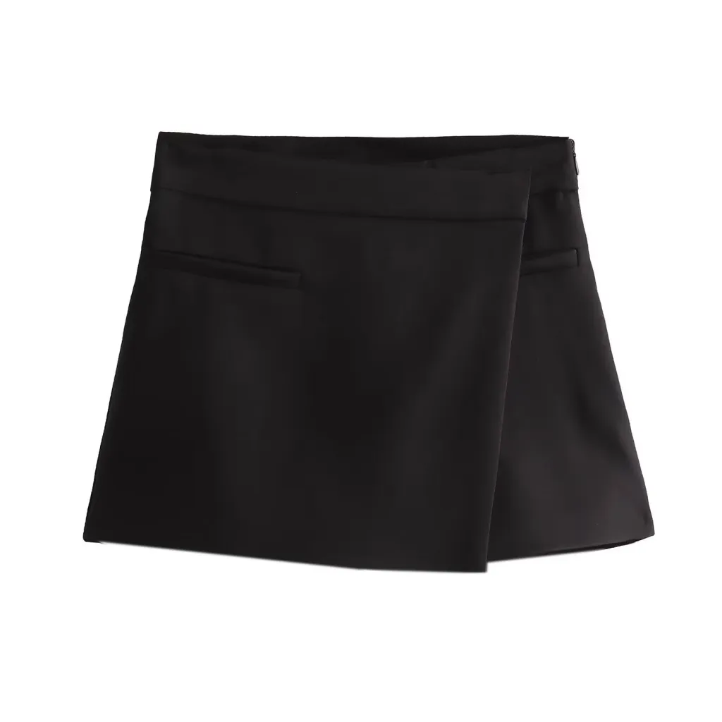 Asymmetric Solid Color All-match Culottes - Black