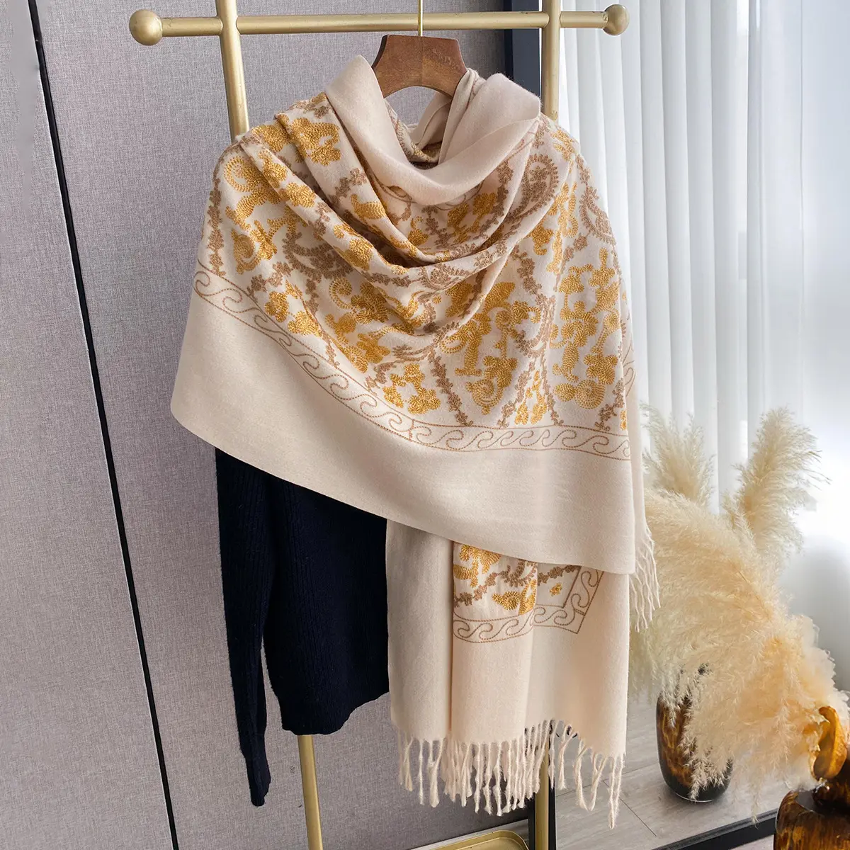 Cashew Flower Embroidered Scarf Shawl