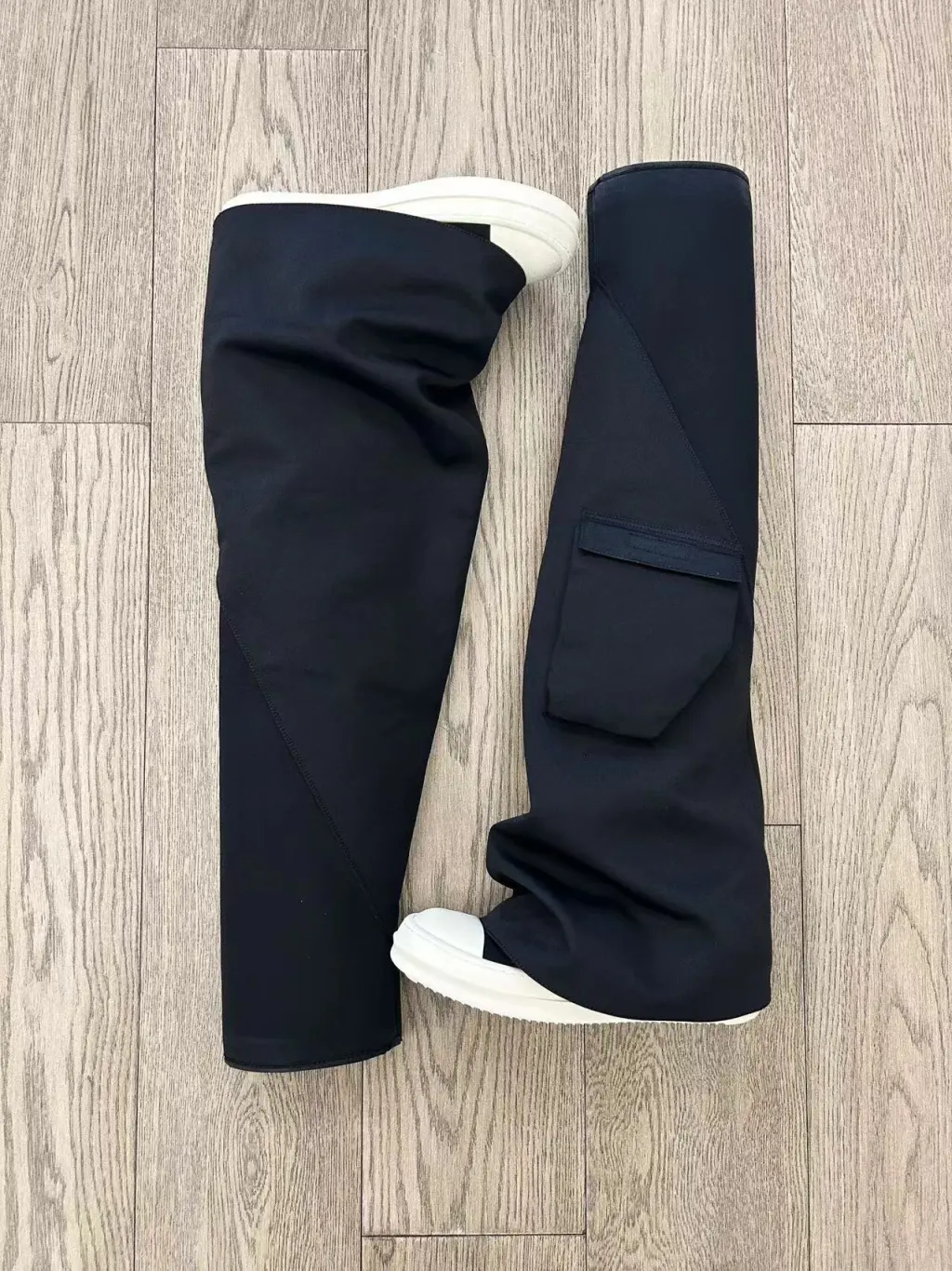 Split Pants Boots Fried Street Boots Canvas Goddess Pocket Boots Over-the-knee Boots - Black