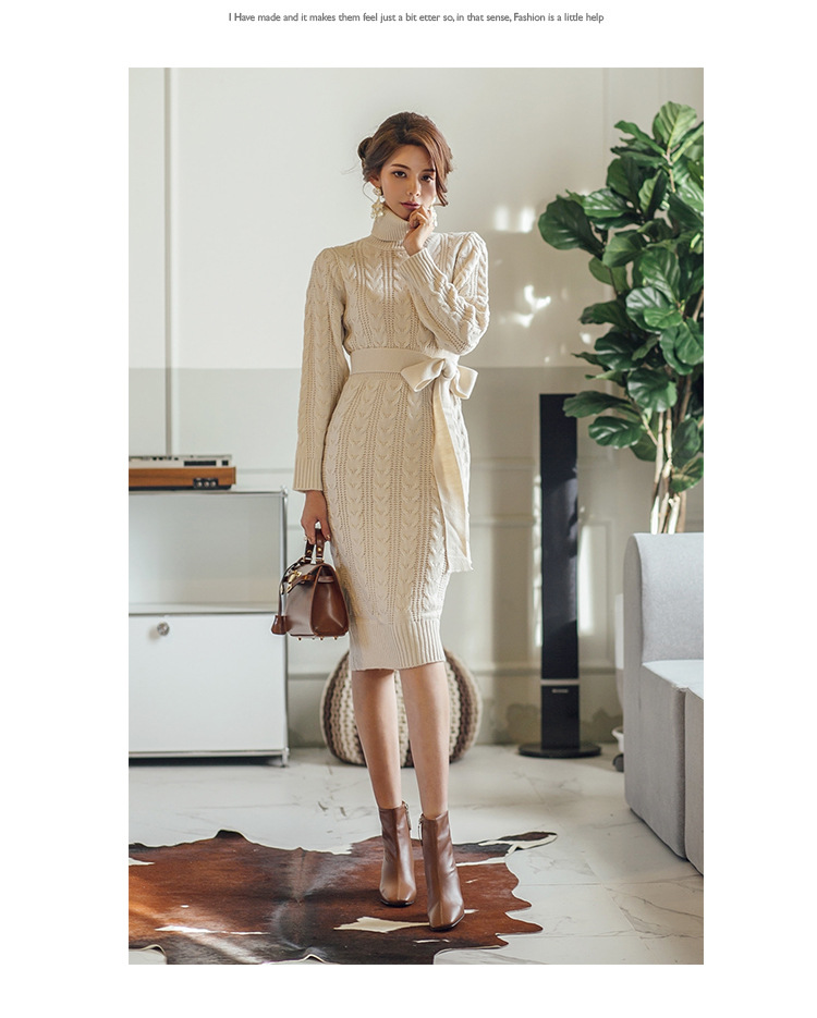 High-Collar Twist Lace-Up Sweater Dress, picture 2 of 8