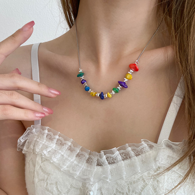 Special-interest Design Colorful Gravel Necklace For Women Light Luxury