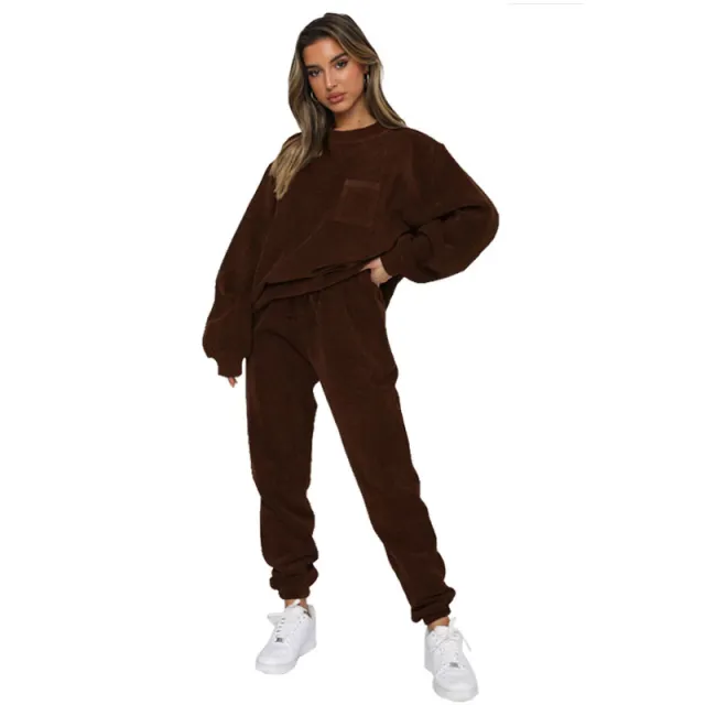 Long Sleeve Two piece Set Fashion Suit Women Brown - Shop at LoveMi