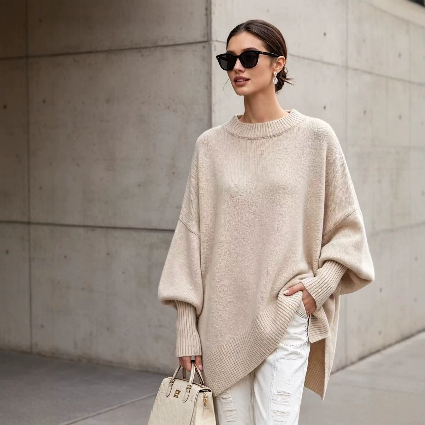 Women's Solid-Color Sweater In A Relaxed Casual Style