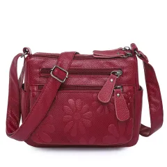 Large Capacity Soft Leather Fashion Shoulder Crossbody Bag - Red - View 1