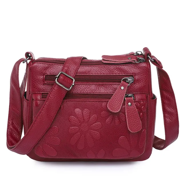 Large Capacity Soft Leather Fashion Shoulder Crossbody Bag Red - Shop at LoveMi
