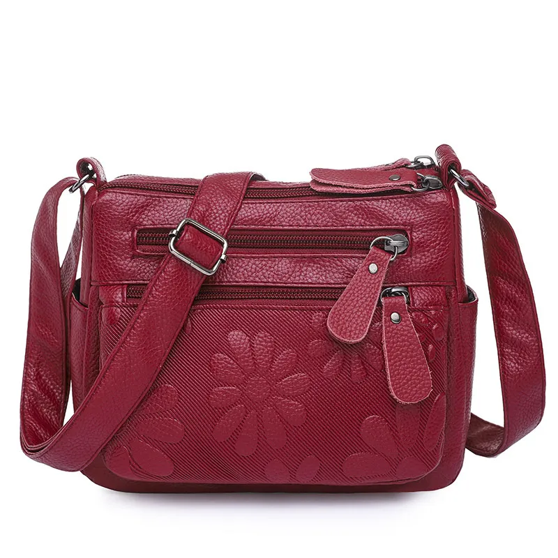 Large Capacity Soft Leather Fashion Shoulder Crossbody Bag - Red