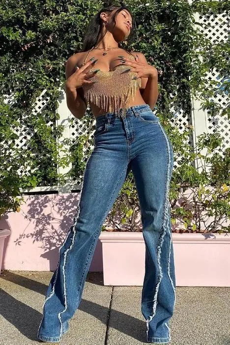 Women's Fashion High Waist Straight Jeans Denim Blue - Shop at LoveMi