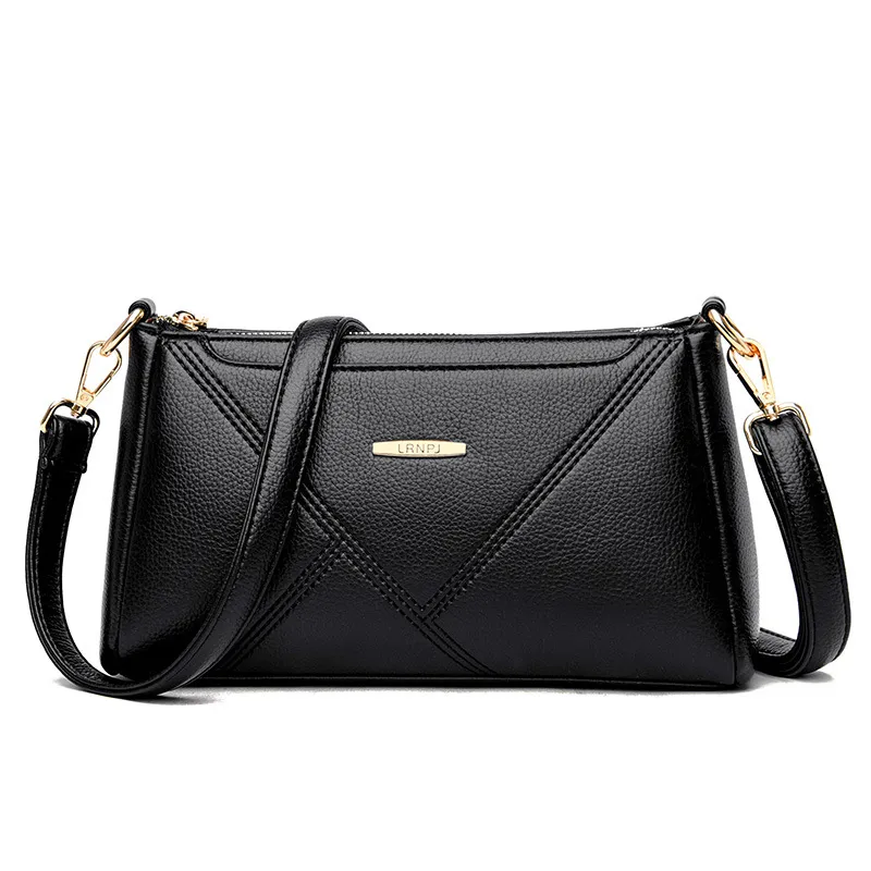 Texture Soft Leather Crossbody Bag Fashion Lady - Black