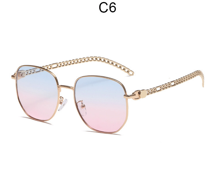 Oval Frame Metal Chain Sunglasses For Women - Image 5