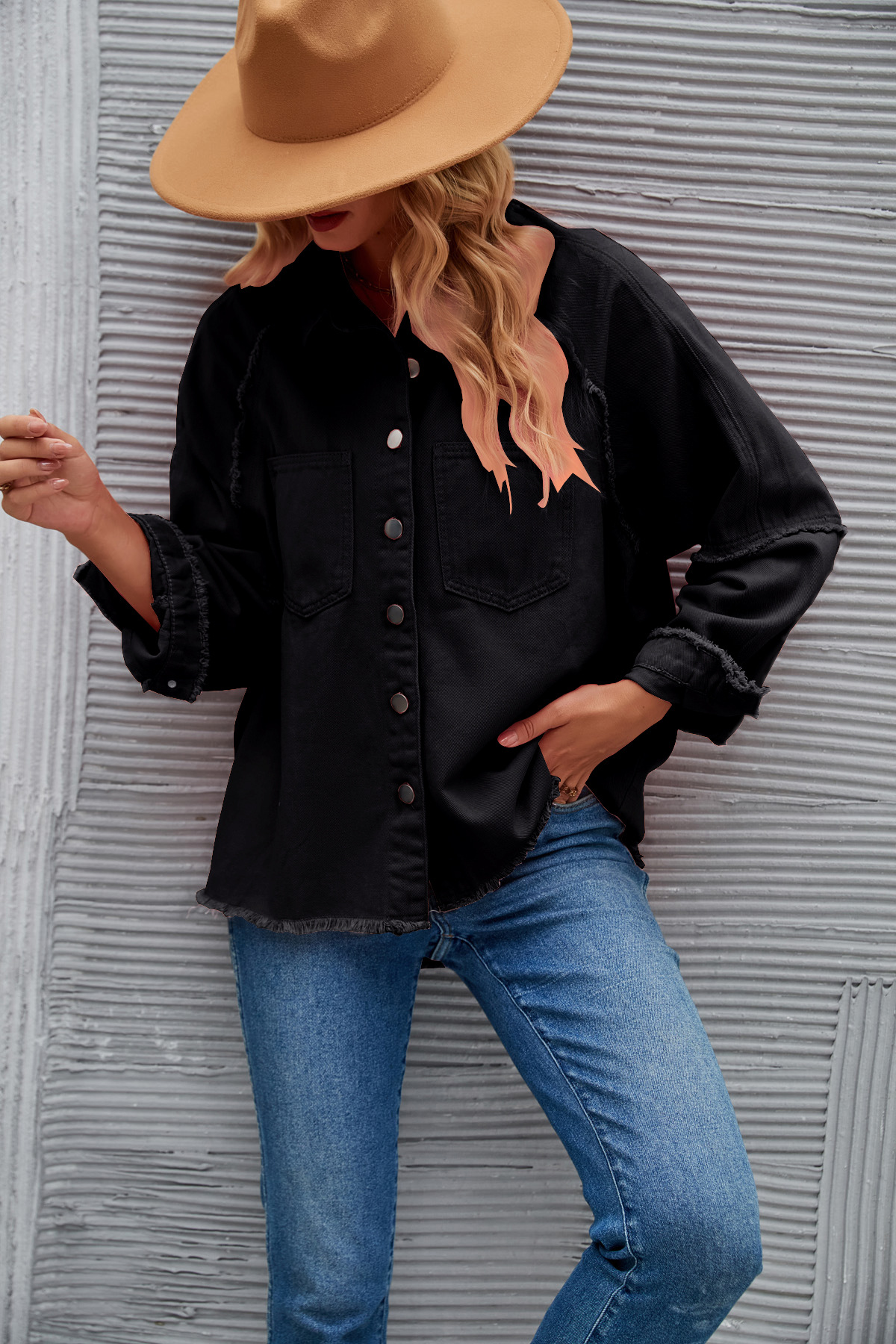 Women's Double-pocket Washed Long-sleeved Denim Coat - Image 9