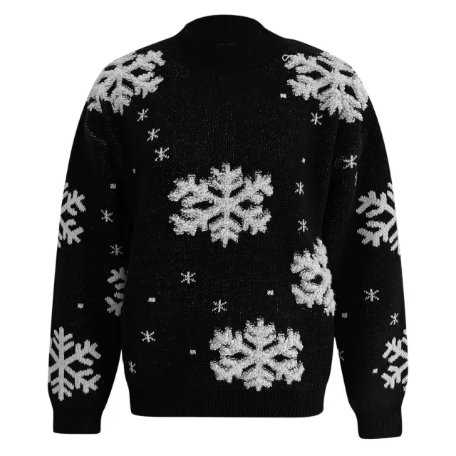 Women's Long sleeved Turtleneck Christmas Printed Knitted Wool Sweater Top T shirt Black - Shop at LoveMi
