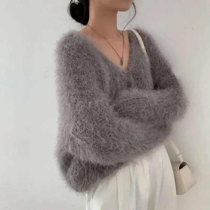 Mink Long-sleeved Knitted Cardigan For Women