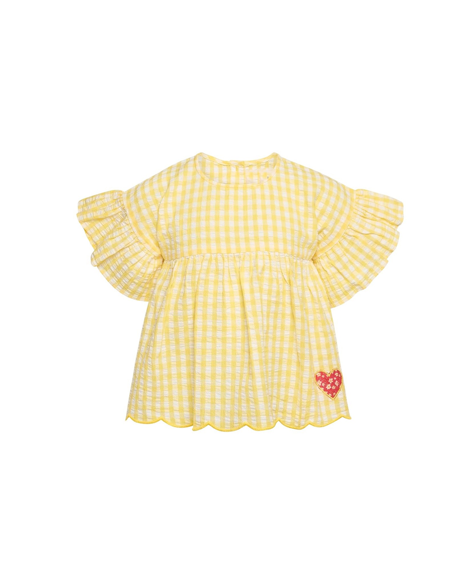 Summer Nordic-style Ruffle-sleeve Yellow Plaid Loose Short-sleeve Kids Set