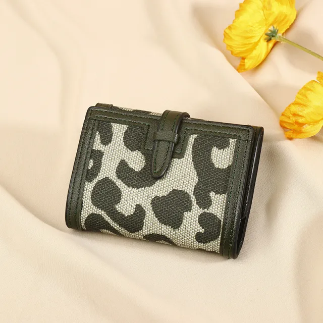 Women's Wallet Short New Leopard Print Pull belt Multi functional Large Capacity Tri fold Retro Multiple Card Slots Clutch Card Holder Green - Shop at LoveMi