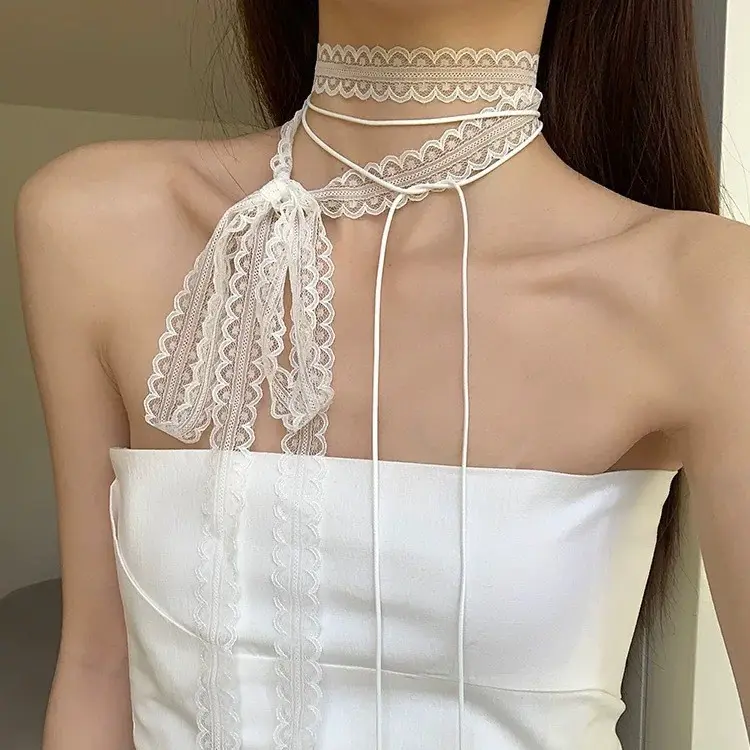 Springsummer Layered White Lace Bow Belt