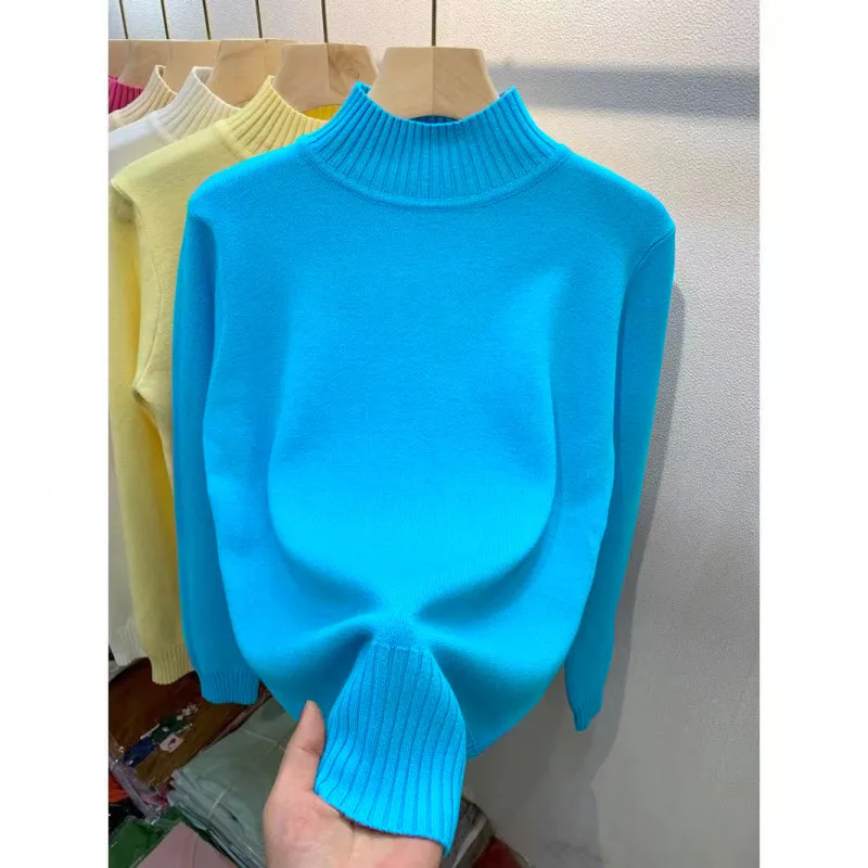 Autumn And Winter Gas Half Turtleneck Outerwear Top - Sky Blue