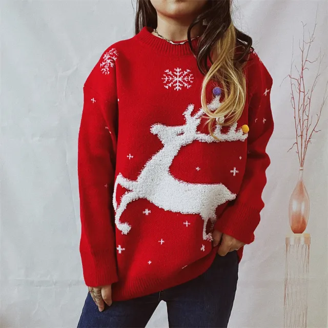 Women's Deer Snowflake Jacquard Colorful Ball Christmas Sweater Colorful - Shop at LoveMi