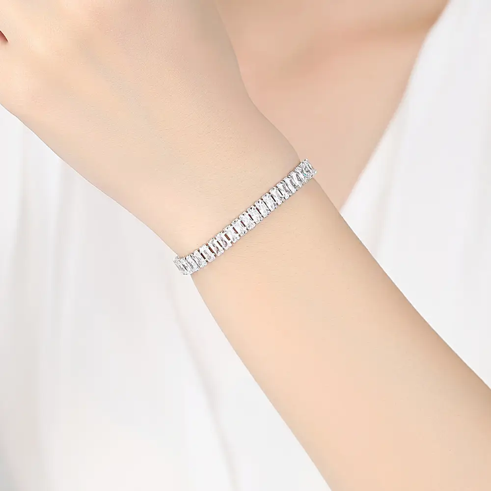 Women's Personality Thick Chain Rectangle Zircon Silver Elegant Bracelet