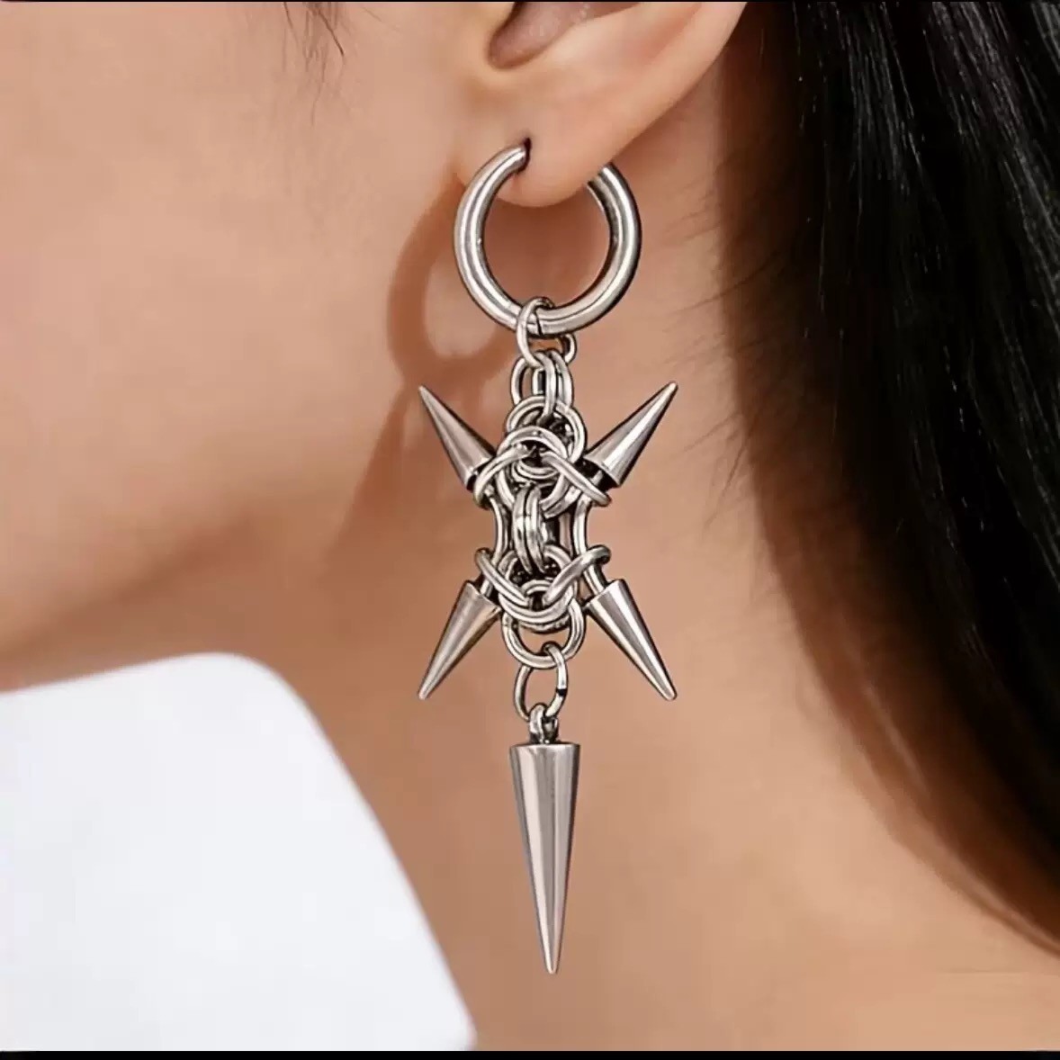 Dark Punk Style Studded Spike Earrings - Gothic Metal Stud Hoops for Men Women Alternative Fashion Jewelry 3