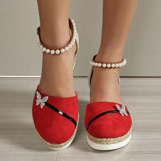 Women's Wedge Bow Sandals Straw Rope Woven Red - Shop at LoveMi