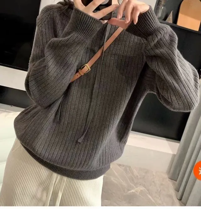 Loose Slimming Sunken Stripe Knitwear Outer Wear Inner Wear Korean Style Loose Hooded Pullover Gray - Shop at LoveMi