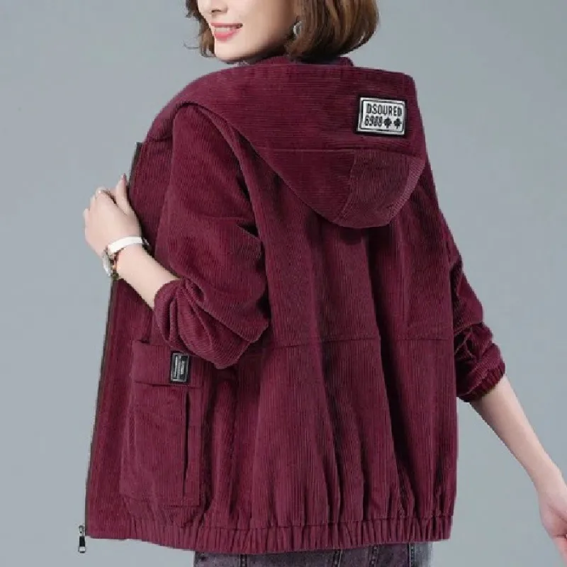 Fleece-lined Thick Spring And Autumn Clothing Loose Crop Top - Wine Red