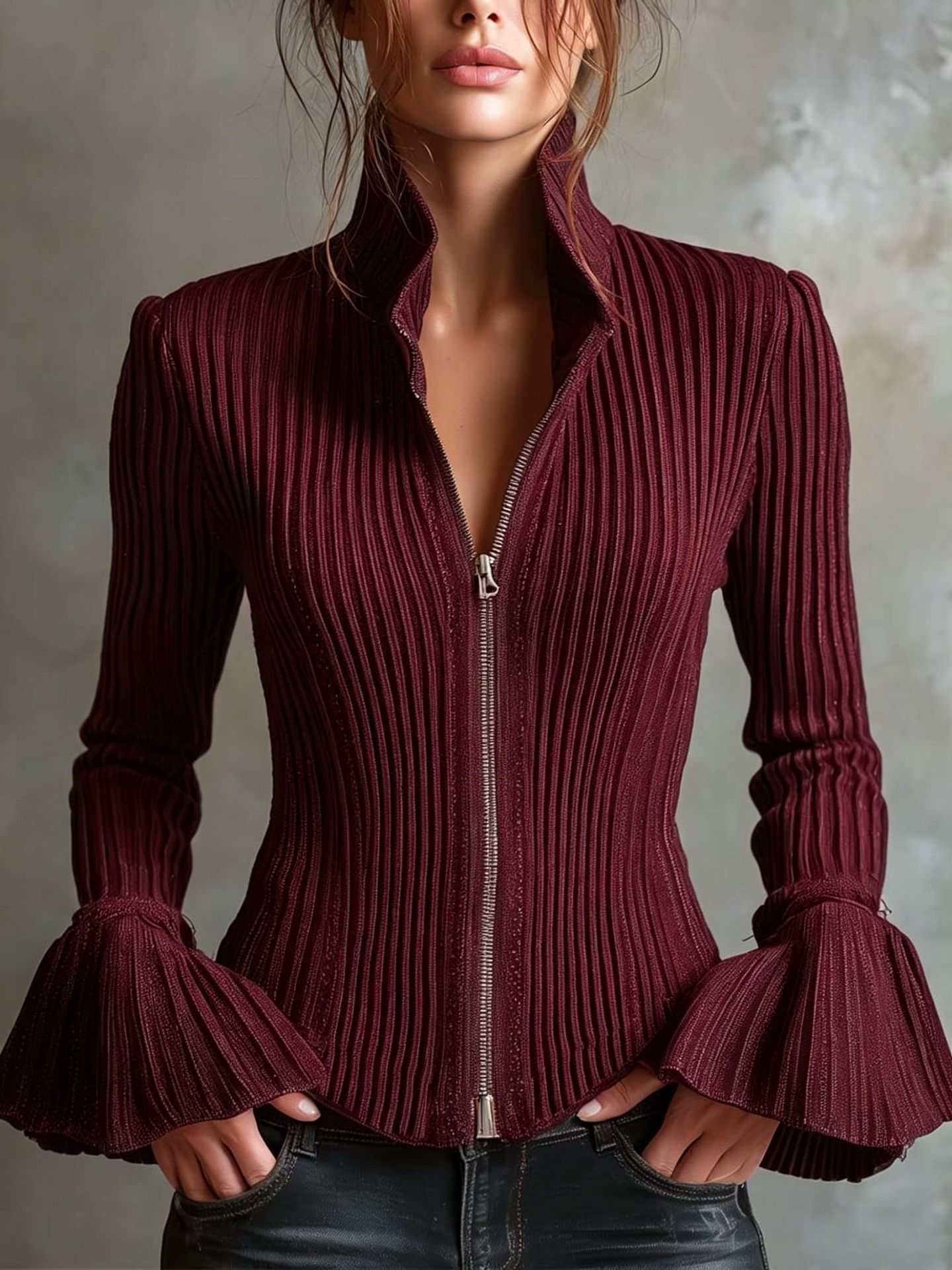 Women's slim-fit knit top in navy blue – color option detail