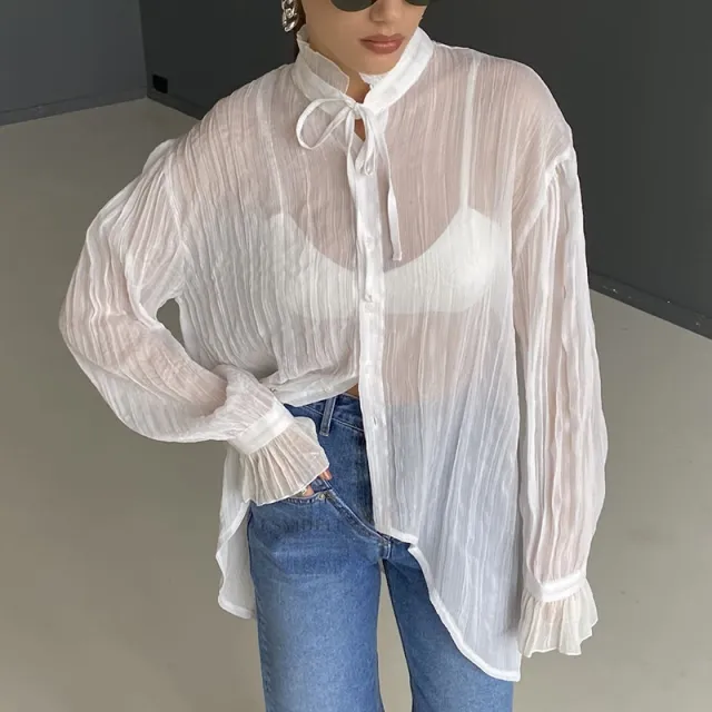 Single Breasted Irregular Shirt Female Loose Flared White - Shop at LoveMi