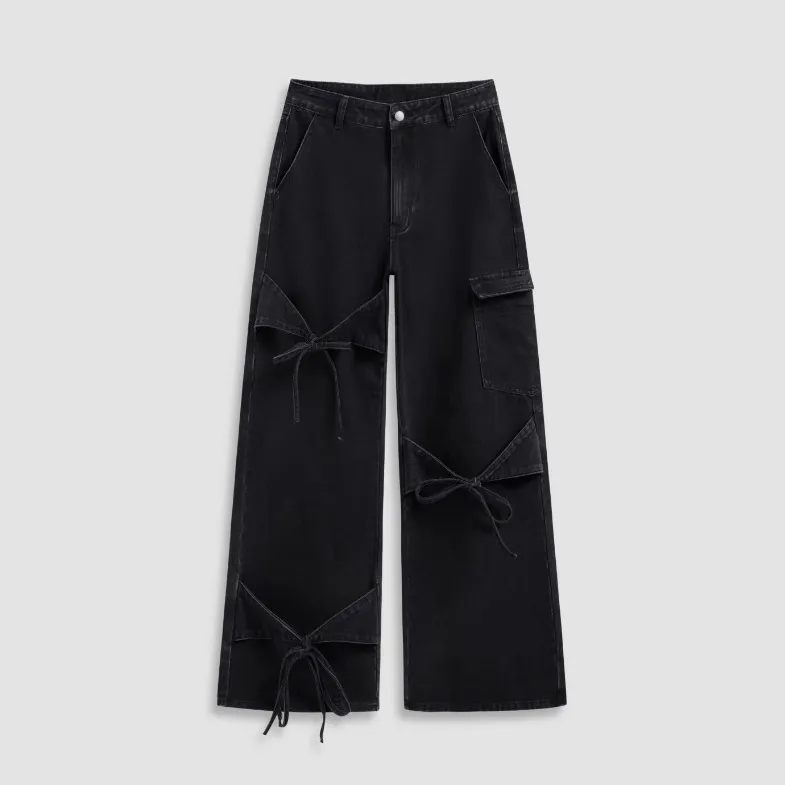 Women's Fashionable Wide Leg Pants Loose Trousers - Black