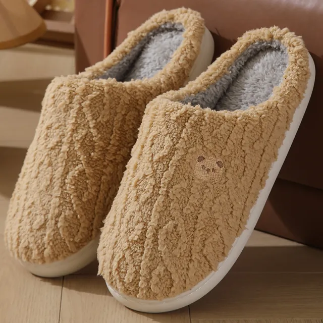 Thick soled, Warm Plaid Plush Slippers For Indoor Winter Wear Coffee - Shop at LoveMi