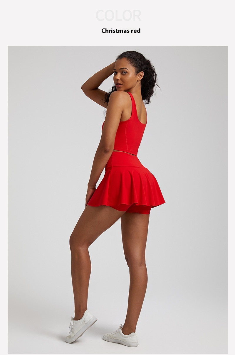 Nude Feel Outdoor Running Fitness Casual Pleated Mini Skirt Vest Suit - Image 15