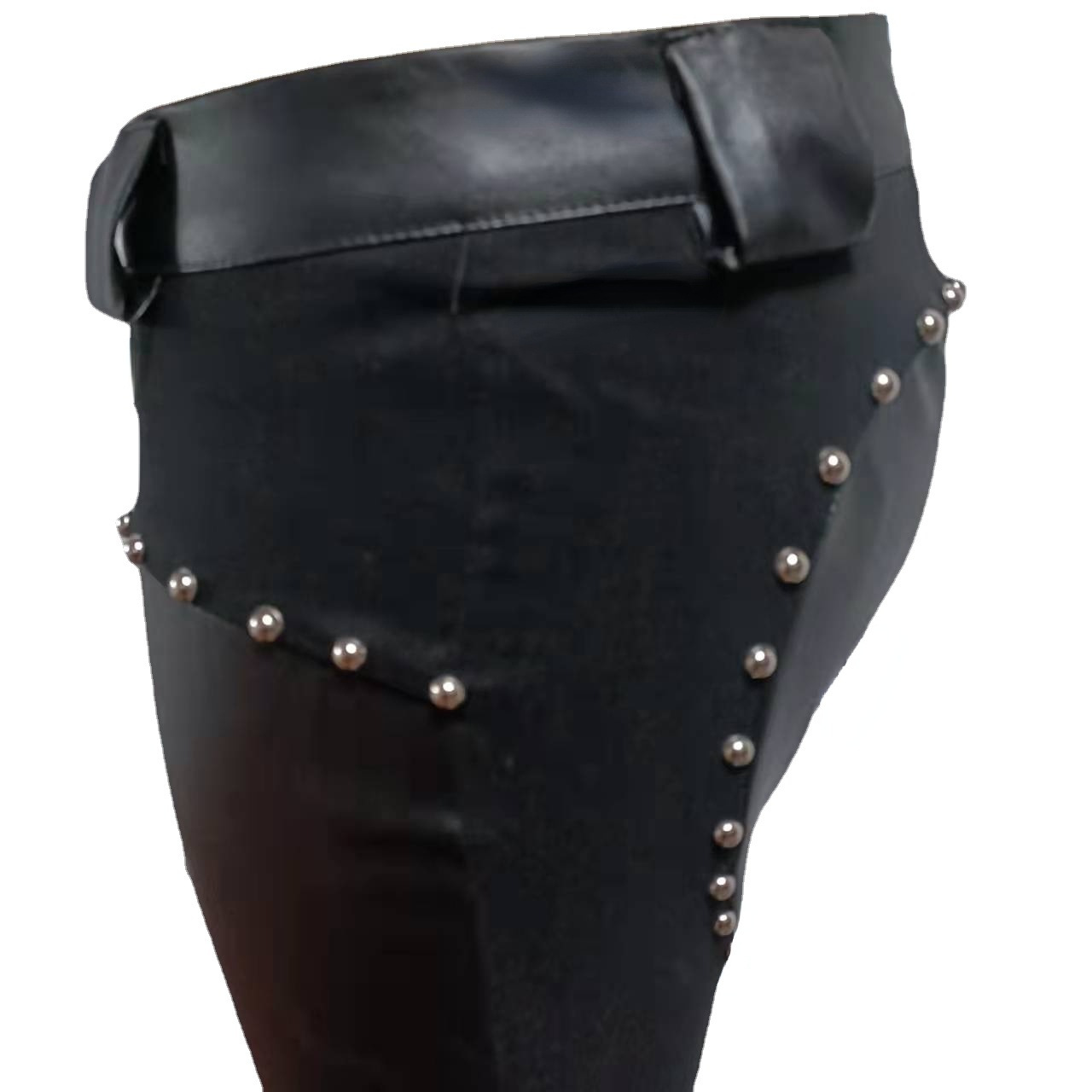 Title 7, New Womens Riveted PU Leather Pants Solid Casu...