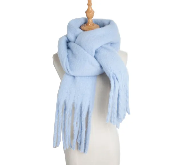 New Women's Shawl Long Fringe Thick Straw Thick Scarf 06 Sky Blue - Shop at LoveMi