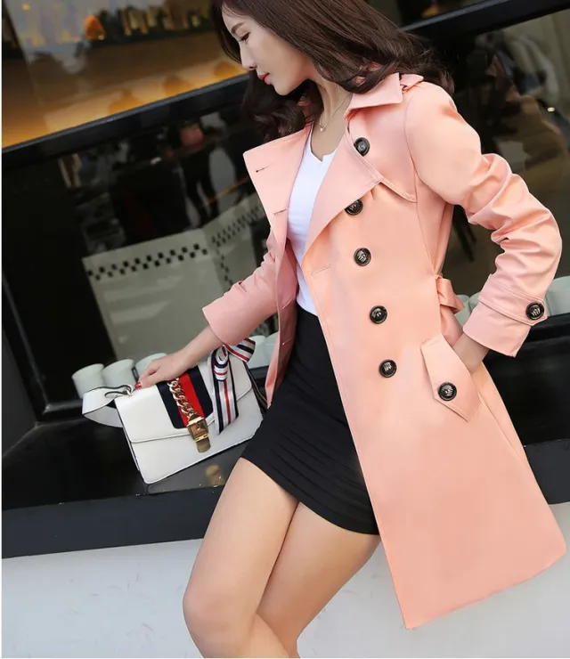 Women's Fashion Trench Coat Mid length Coat Pink - Shop at LoveMi