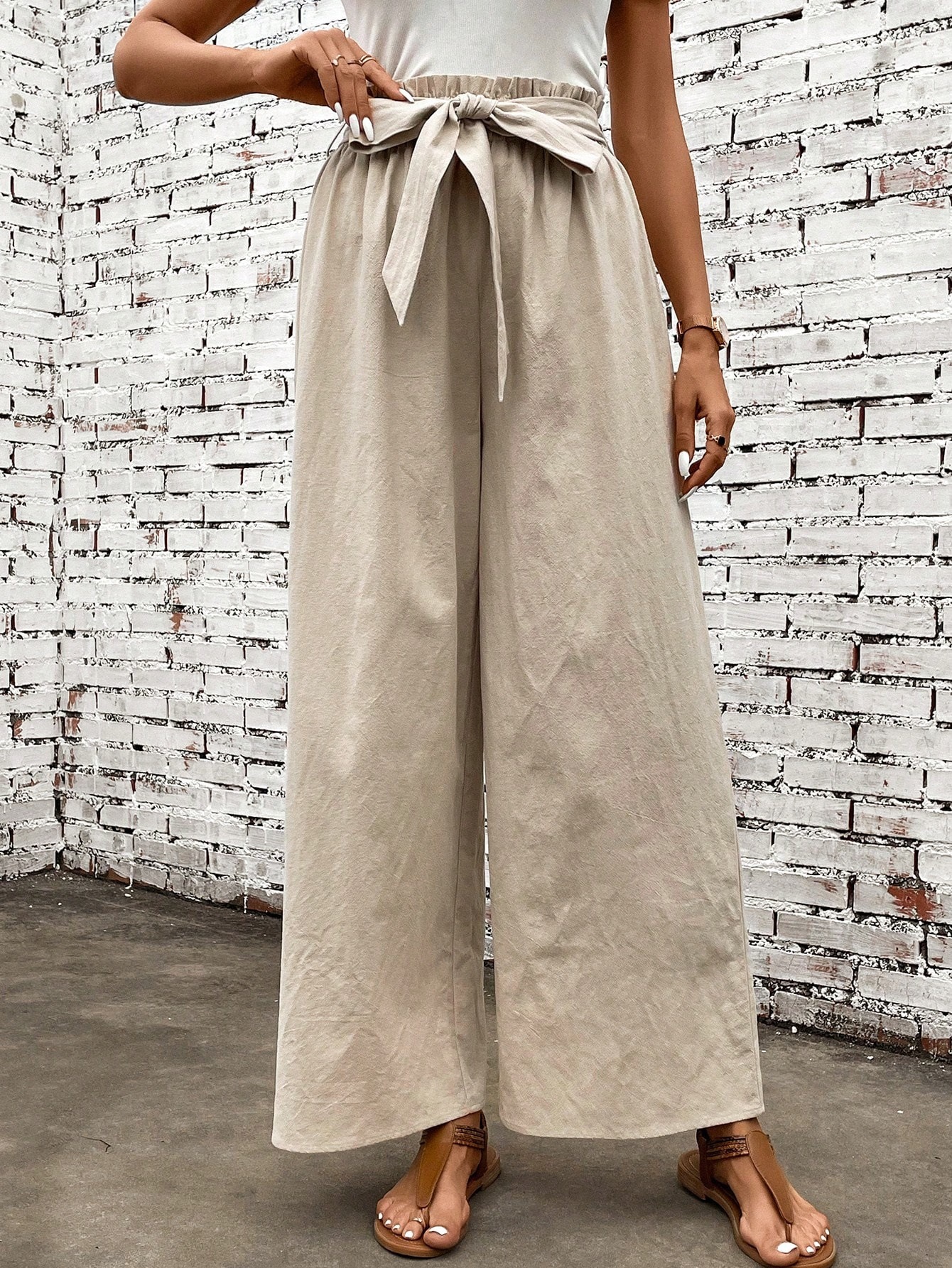 Pantalones de mujer de imitación de lino y algodón, cintura alta ajusta 9a943dcd 76cf 4572 824c A824c9dd6923
