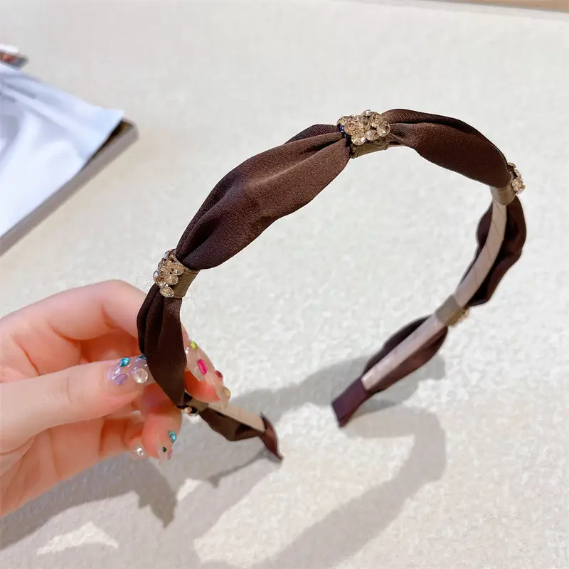 New High-end Silk Fabric Hairband With Rhinestones And A Bow Knot