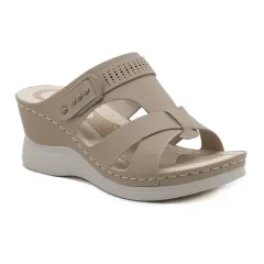 Comfort And Casual Wedge Beach Outdoor Slippers Women's Shoes - Apricot - View 1