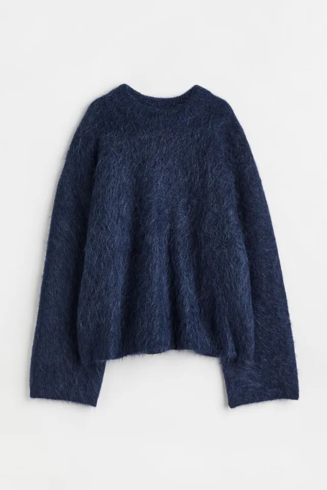Round Neck Solid Color Long Velvet Sweaters Top Sea Blue - Shop at LoveMi